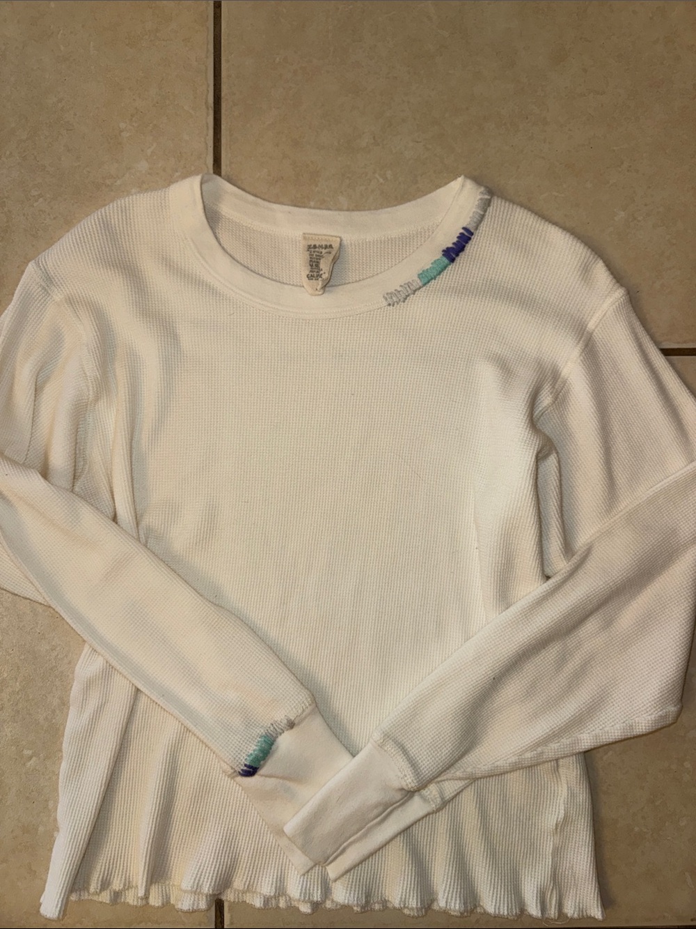 I Stole My Boyfriends Shirt Waffle Embroidered Details Long Sleeve Size XS/S